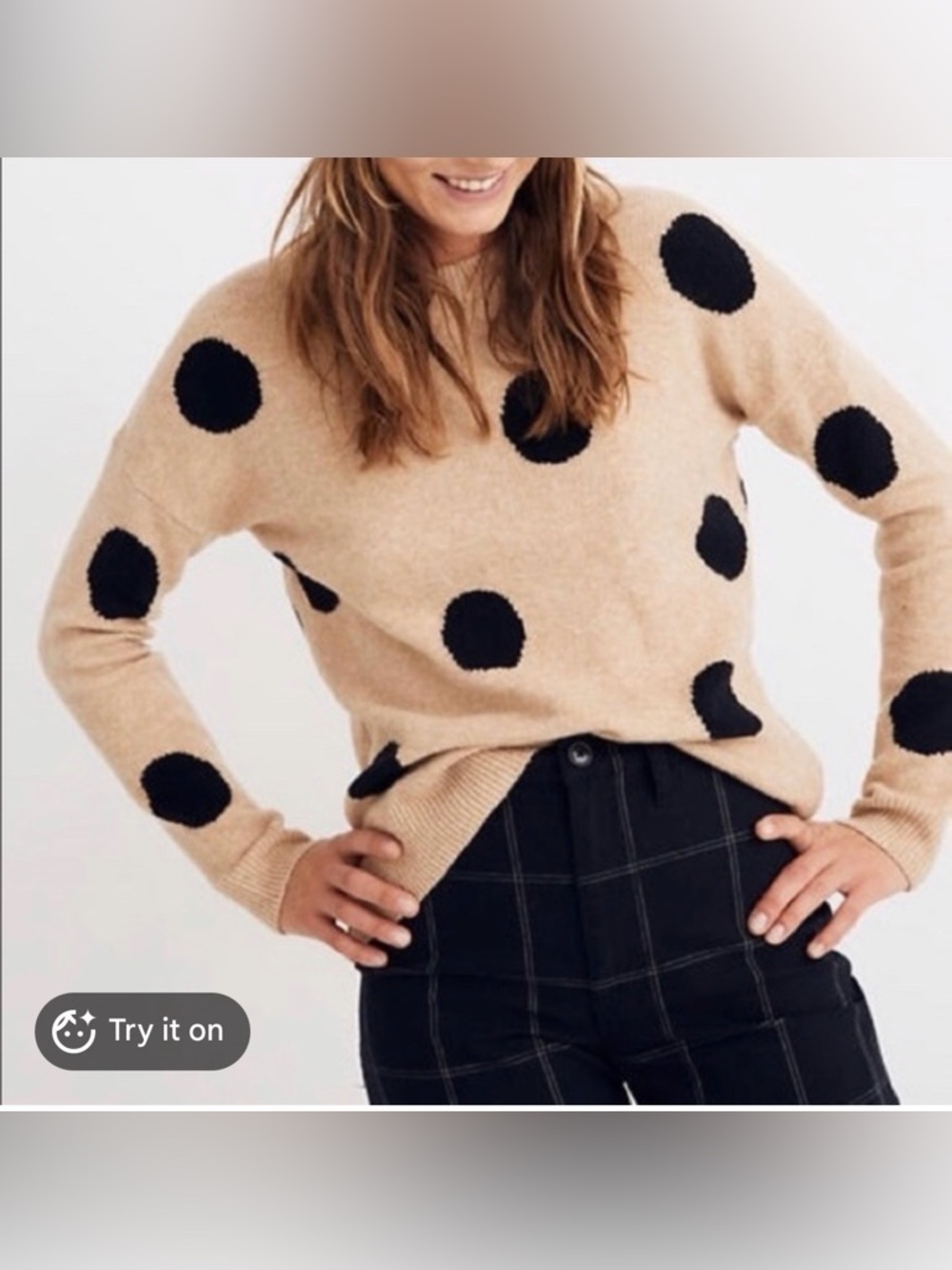 Madewell Beige Sweater with Black Polka Dots S